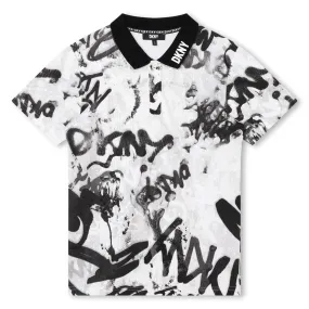 DKNY Junior Boys White Graffiti Print Polo Shirt _D25E62-10P