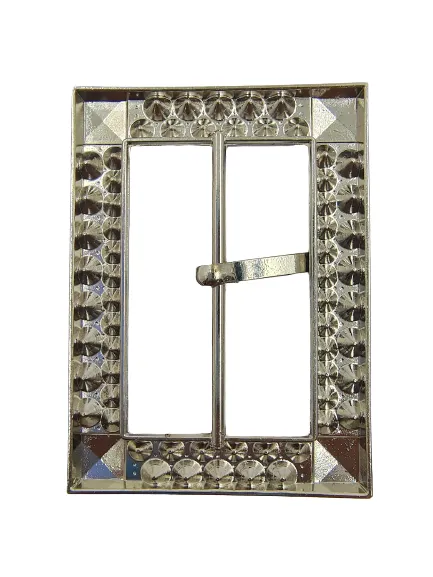 Fancy Prong Silver Buckle With Diamonds