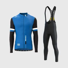 Fdx Men's & Boy's Set Limited Edition Thermal Roubaix Long Sleeve Cycling Jersey & Bib Tights - Blue