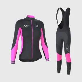 Fdx Women's & Girl's Set Thermodream Thermal Super Roubaix Pink Cycling Jersey & Bib Tights