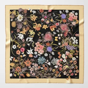 Flora - Hand Rolled Silk Foulard - Black