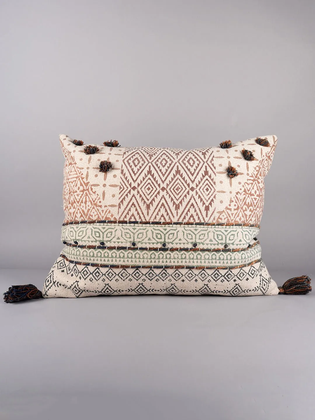 GEOMETRIC FUSION OASIS - BLOCK PRINTED LUMBAR CUSHION COVER