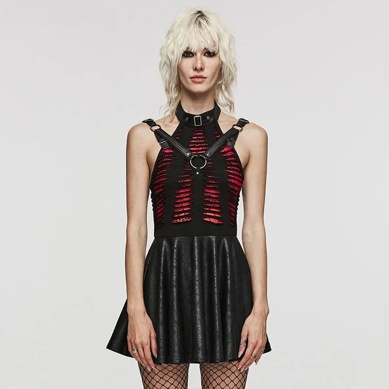 Gothic Sexy Punk Knitted Spliced Spider Web Cute Swing Gothic Dress