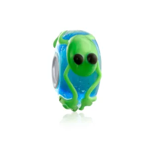 Green Animal 3D Lampwork Murano Glass Bead Charm .925 Sterling Silver