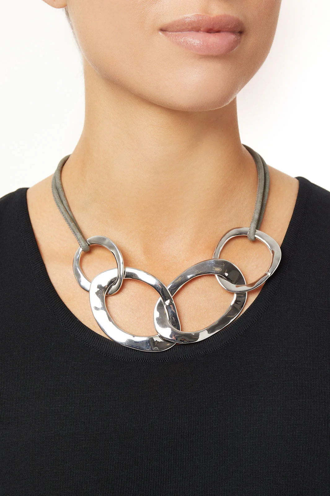 Hammered Silver Loop Necklace On Cord