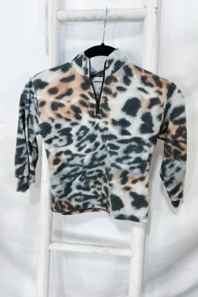 In The Wild- KIDS Gray & Mocha Leopard Quarter-Zip Pullover