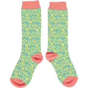 Kids Organic Cotton Knee Socks - Jade Leopard Print - AGE 2-4 YEARS ONLY