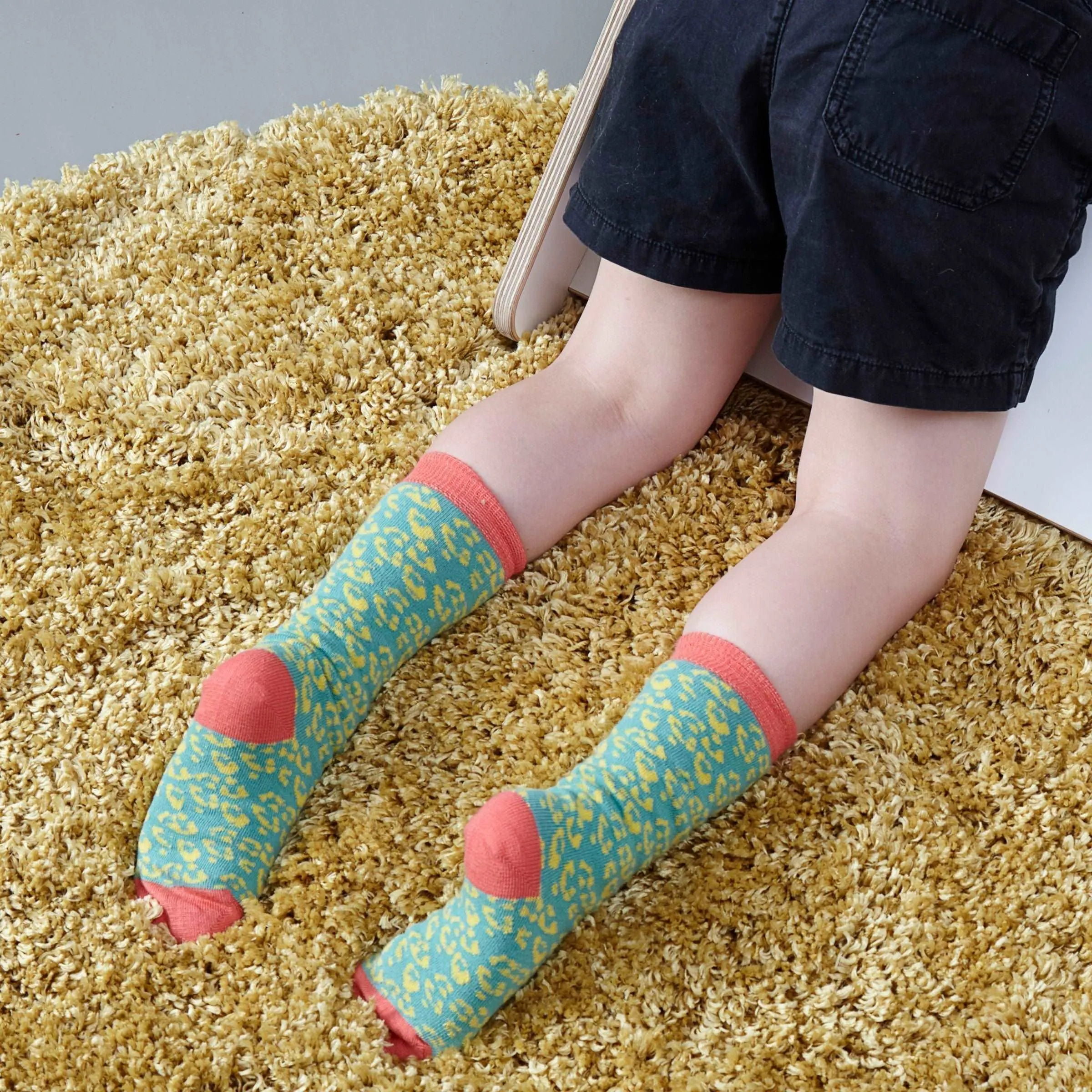 Kids Organic Cotton Knee Socks - Jade Leopard Print - AGE 2-4 YEARS ONLY