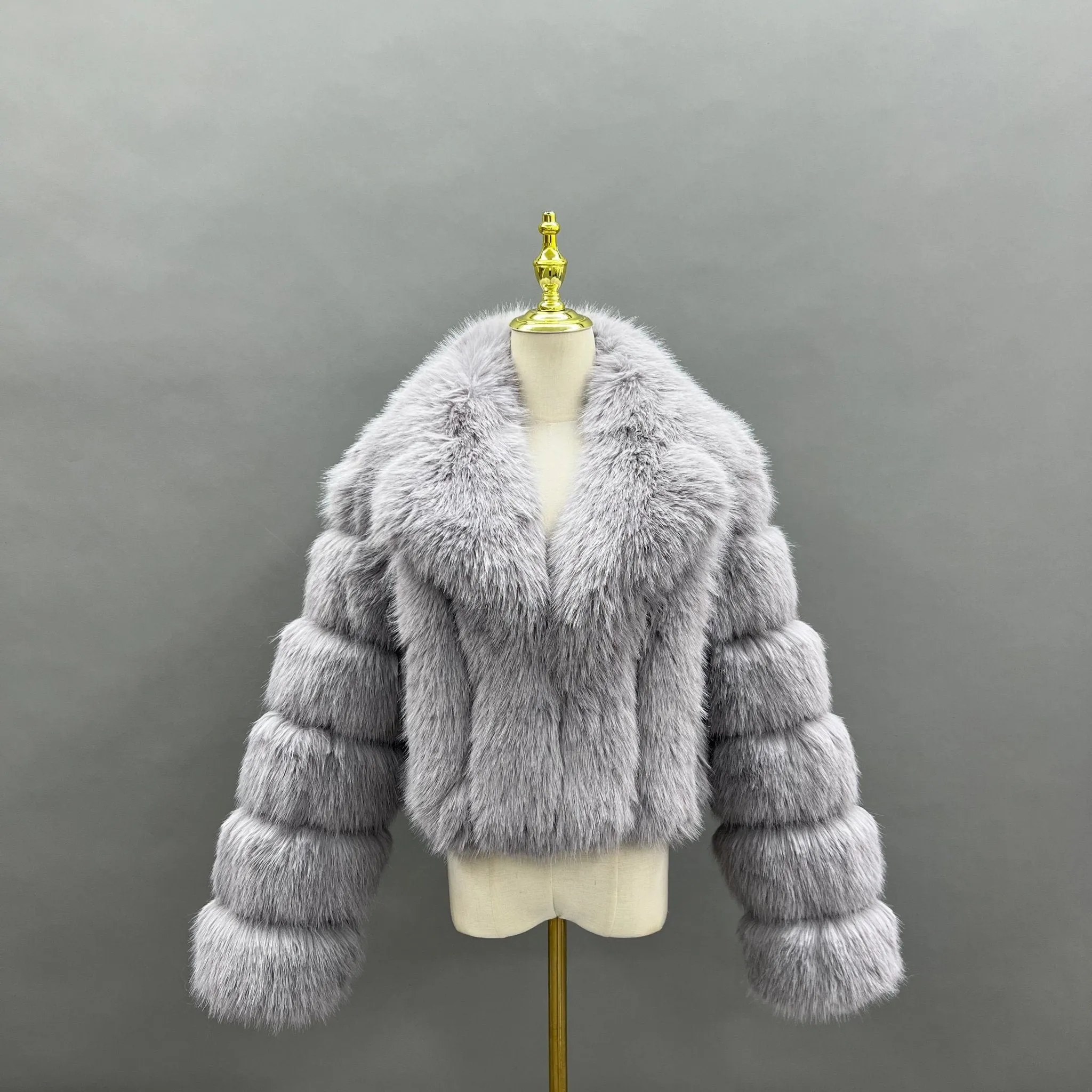 Light Grey Premium Faux Fur Collared Jacket