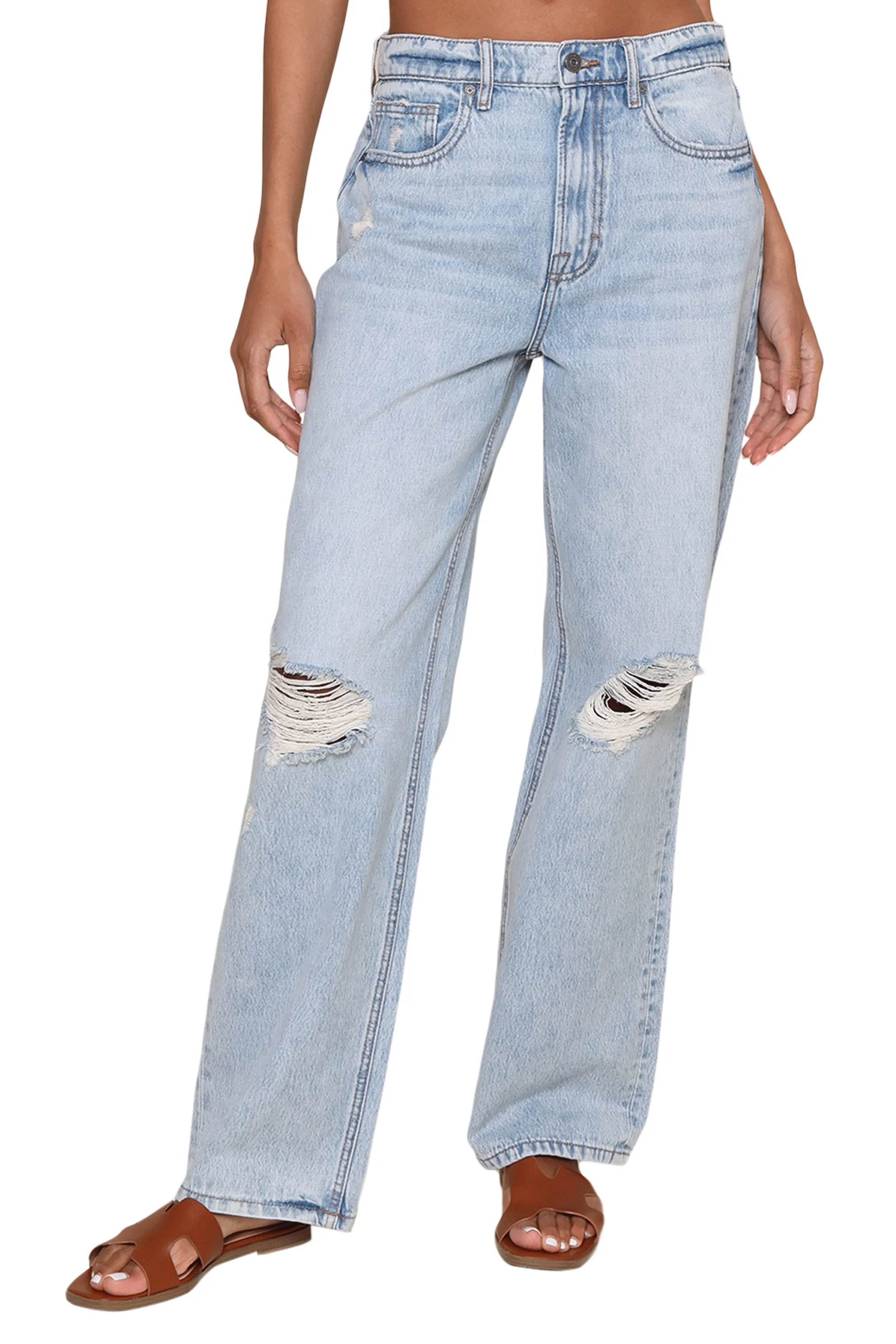 Light Wash High Rise Distressed Jeans