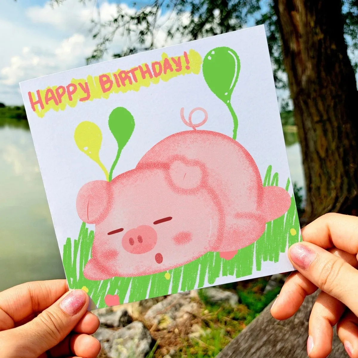 Little Pig Birthday Card, Cute Girls Greeting, Adorable Animal Birthday Wishes, Girl&#39;s Celebration Card, Gift Idea Daughter Niece Nephew