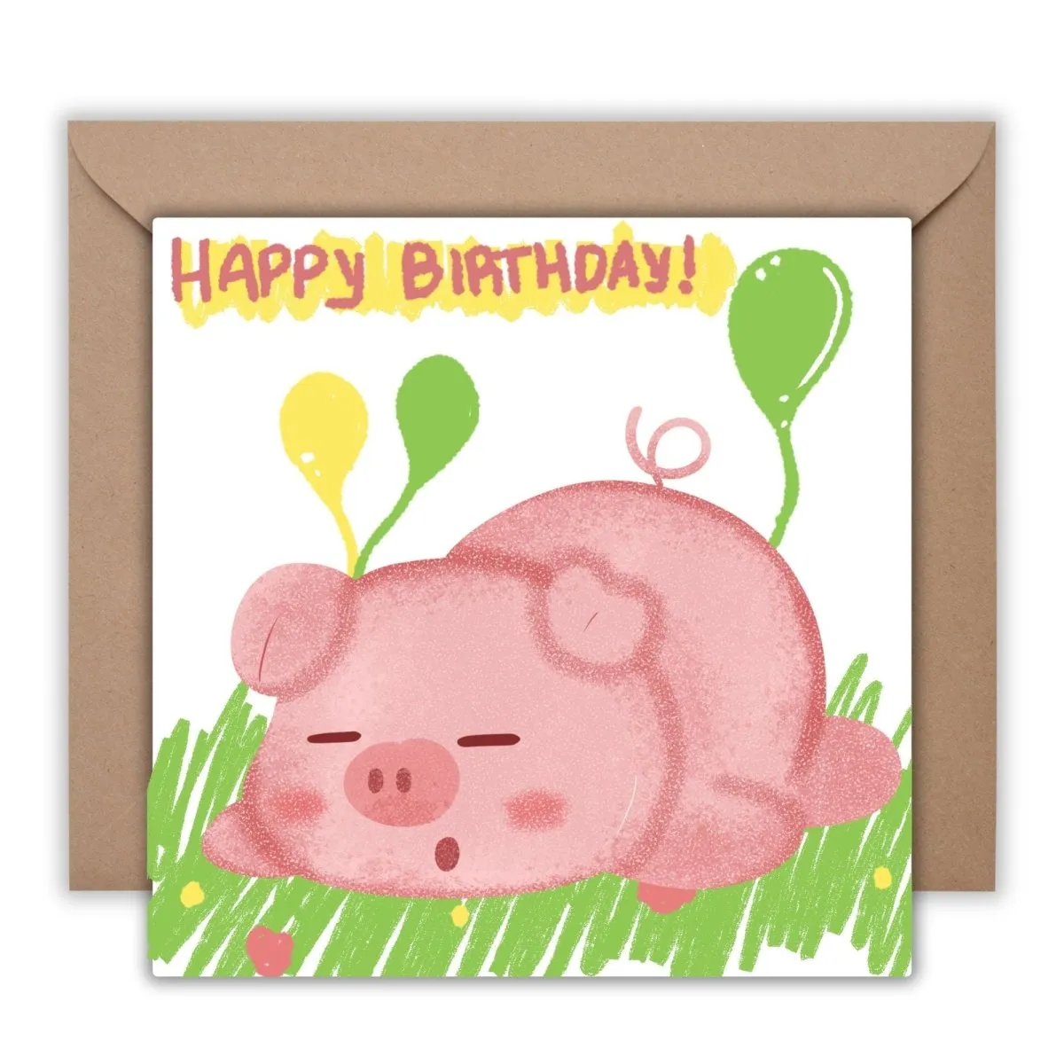 Little Pig Birthday Card, Cute Girls Greeting, Adorable Animal Birthday Wishes, Girl&#39;s Celebration Card, Gift Idea Daughter Niece Nephew