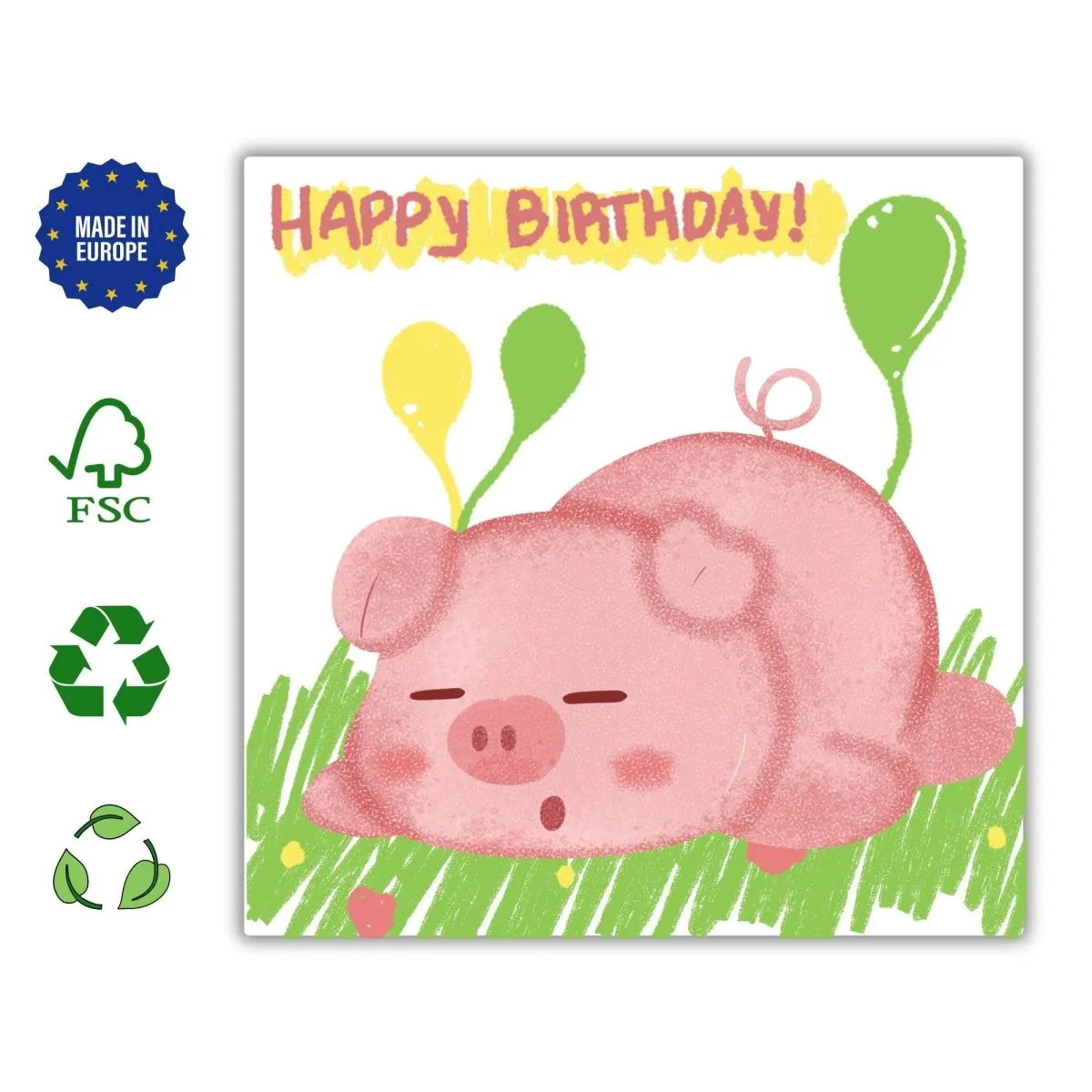 Little Pig Birthday Card, Cute Girls Greeting, Adorable Animal Birthday Wishes, Girl&#39;s Celebration Card, Gift Idea Daughter Niece Nephew