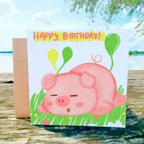 Little Pig Birthday Card, Cute Girls Greeting, Adorable Animal Birthday Wishes, Girl&#39;s Celebration Card, Gift Idea Daughter Niece Nephew