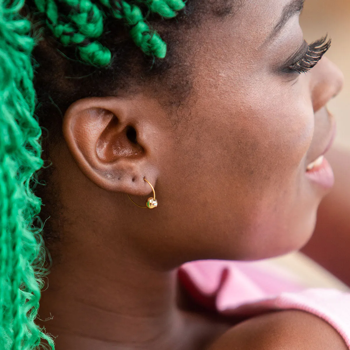 Medium Gold Bead Hoop Earrings