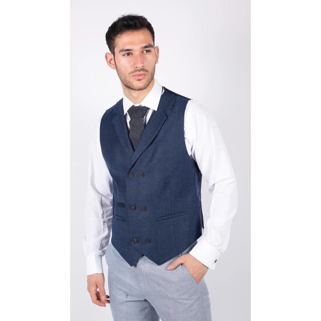 Mens Herringbone Tweed Gatsby Blinders Classic Double Breasted Waistcoat