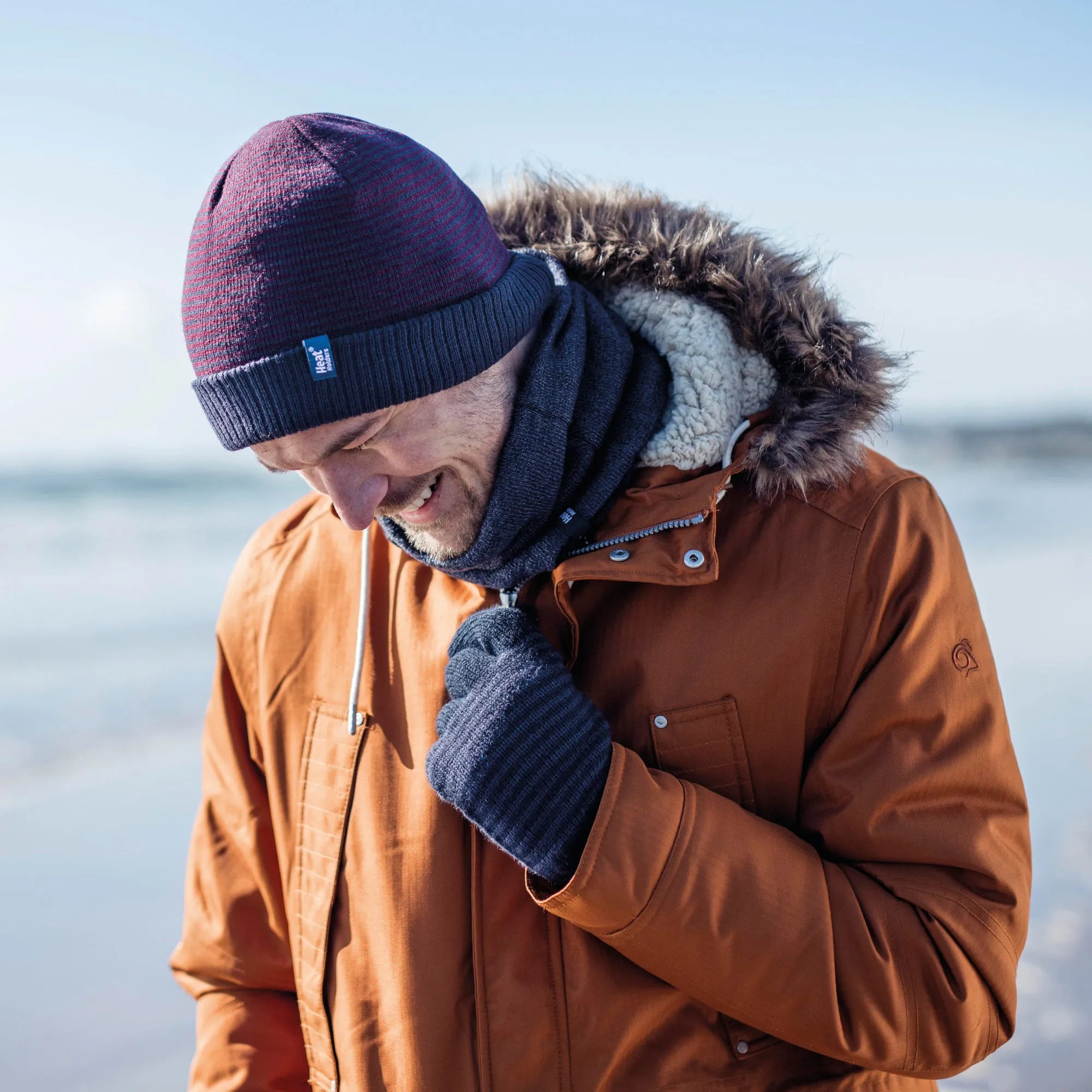 Mens Horten Thermal Hat - Denim & Burgundy