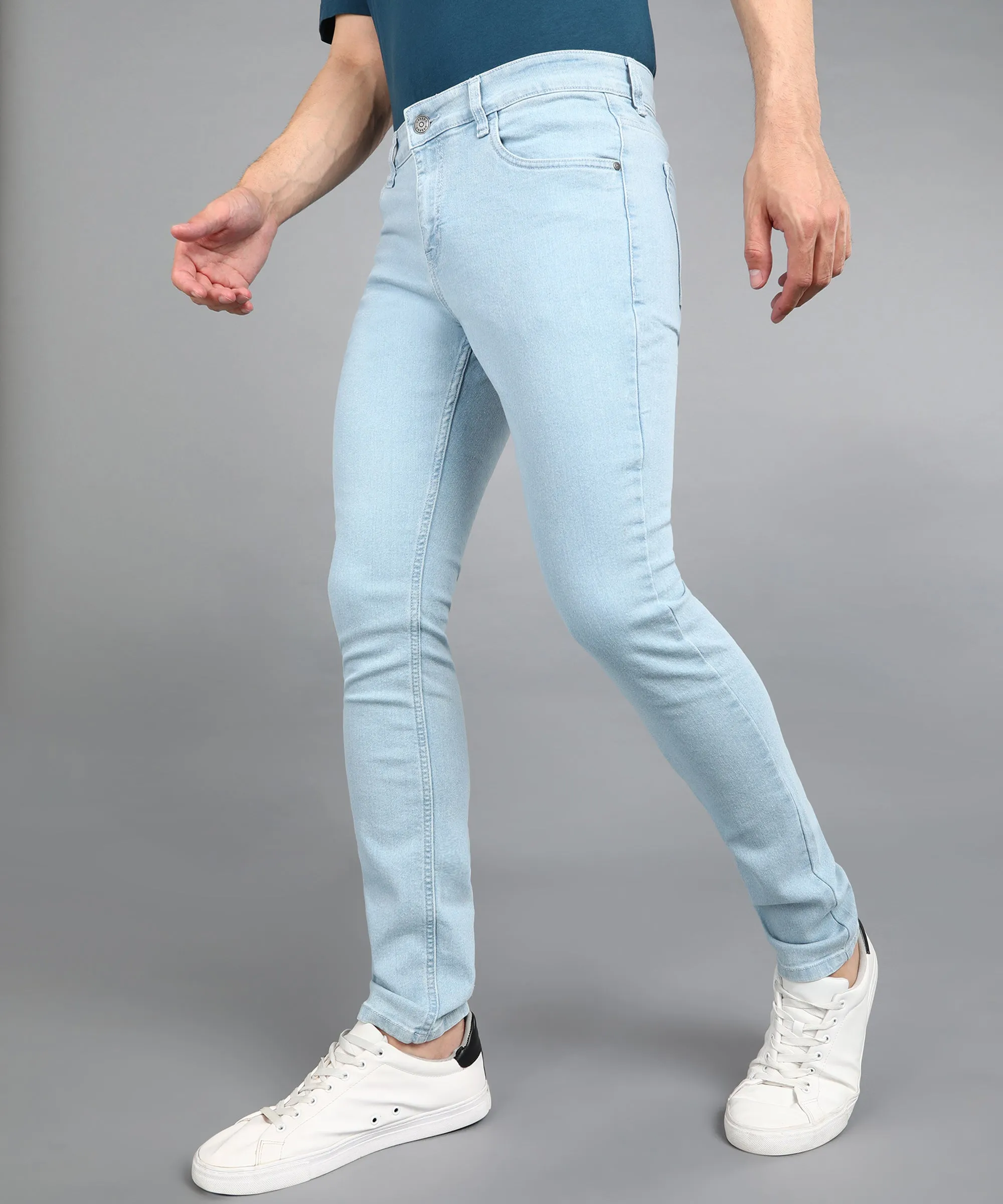 Men's Ice Blue Regular Fit Washed Jeans Stretchable