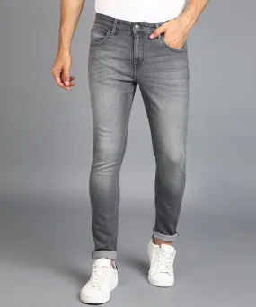 Men's Light Grey Regular Fit Washed Jeans Stretchable