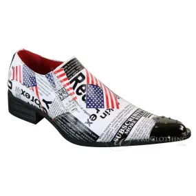 Mens Metal Toe Cowboy Western Pointed US Flag White Fancy Riding Shoes Slip On