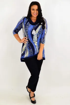 Navy Cowl neck Tunic Top