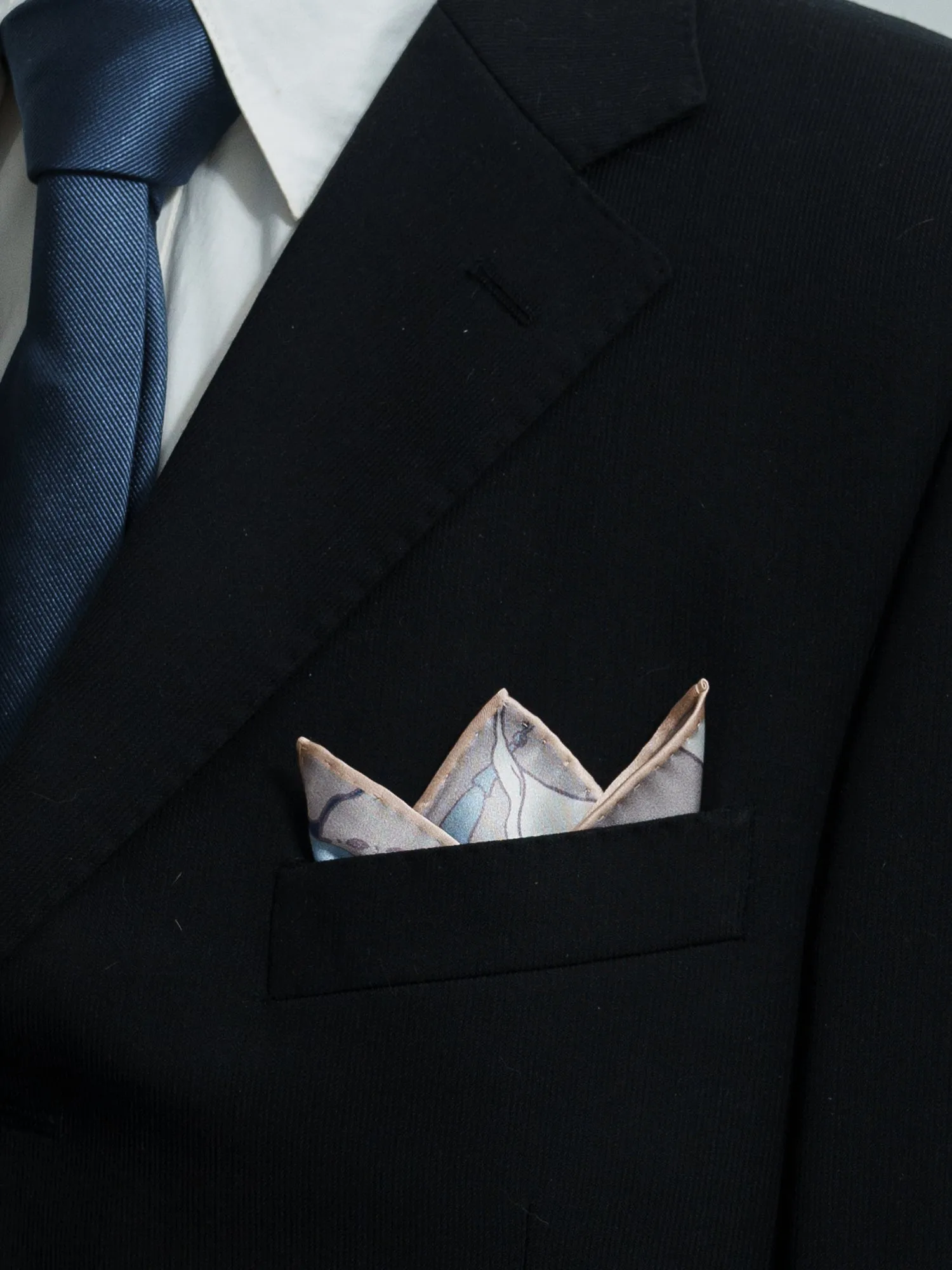 "Datura" Silk Pocket Square - Silver Grey