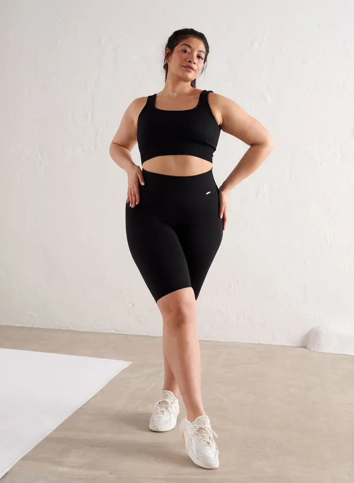 Ribbed Seamless Biker Short - Black