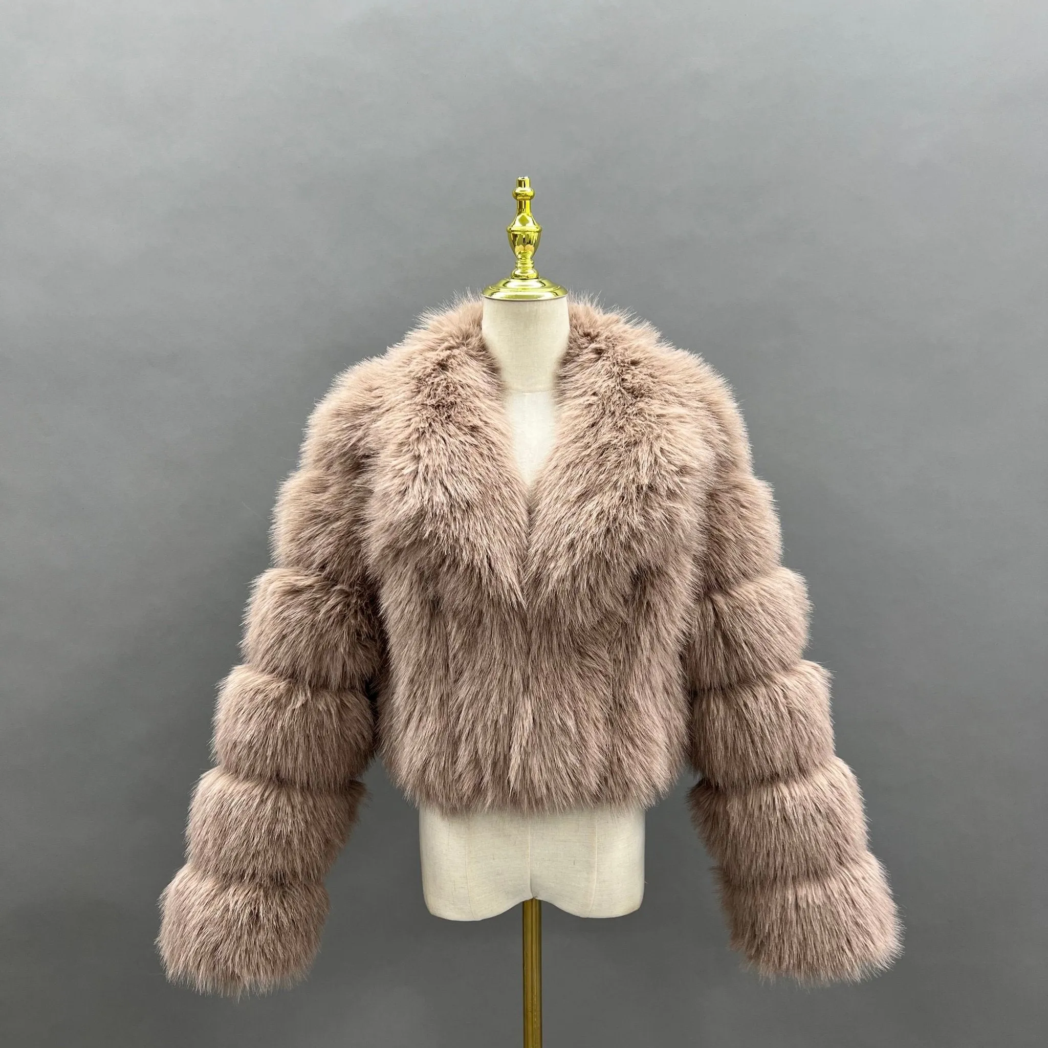 Taupe Premium Faux Fur Collared Jacket