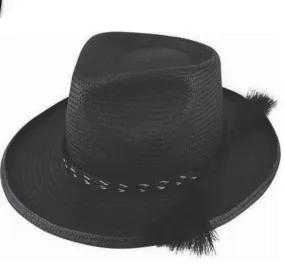 Teardrop Crown Fedora - Panama Cuenca #3 - Turned Edge - 8 cms Brim - Horse Hair Tassel - Black