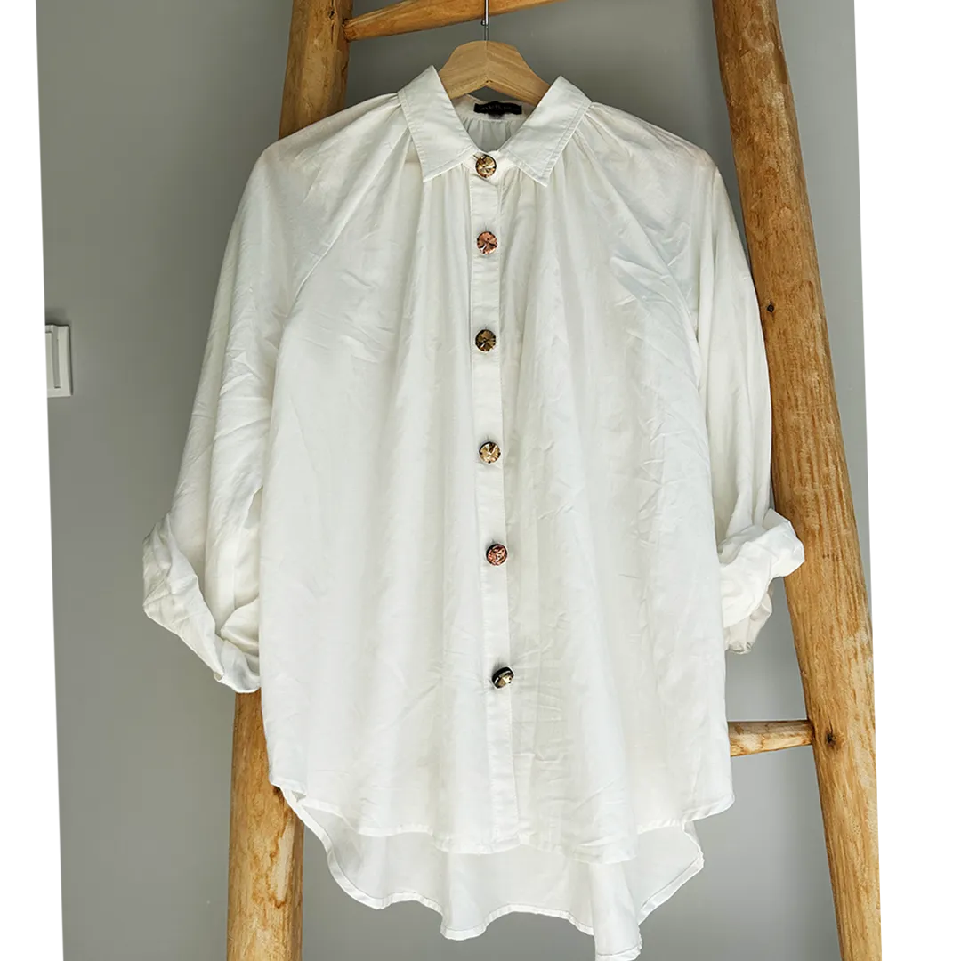 Tilly Trapeze Silk Cotton Blouse with Glass Crystal buttons