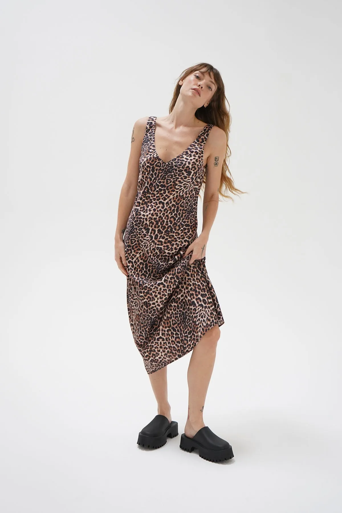 V Slip Dress - Leopard Print