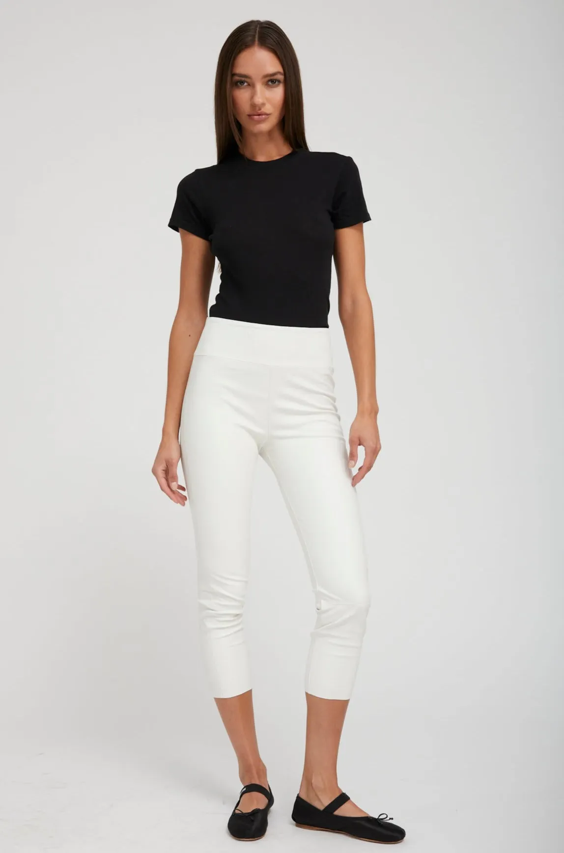 White Leather Crop Leggings