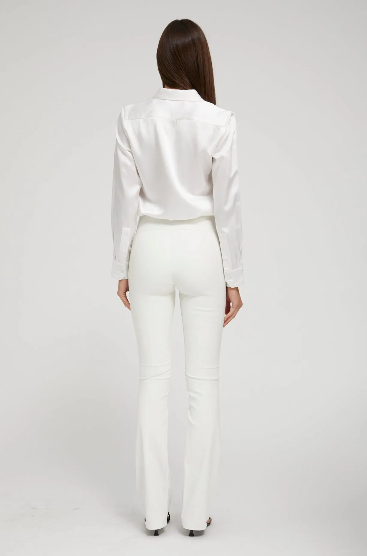 White Leather Micro Flare Pants