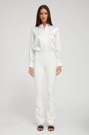 White Leather Micro Flare Pants