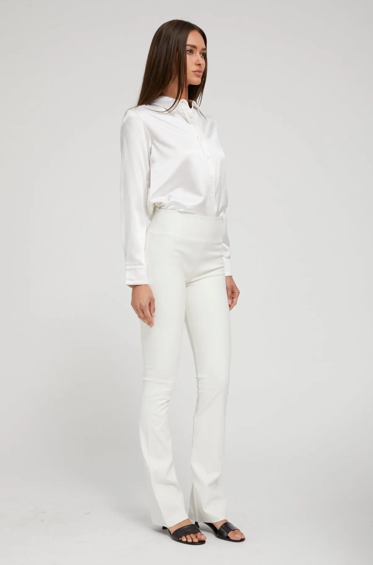 White Leather Micro Flare Pants