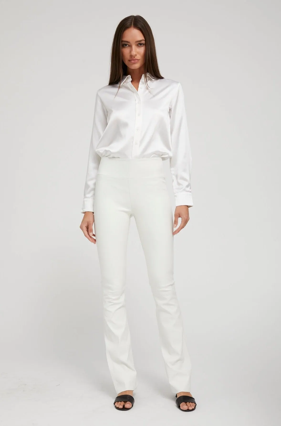 White Leather Micro Flare Pants