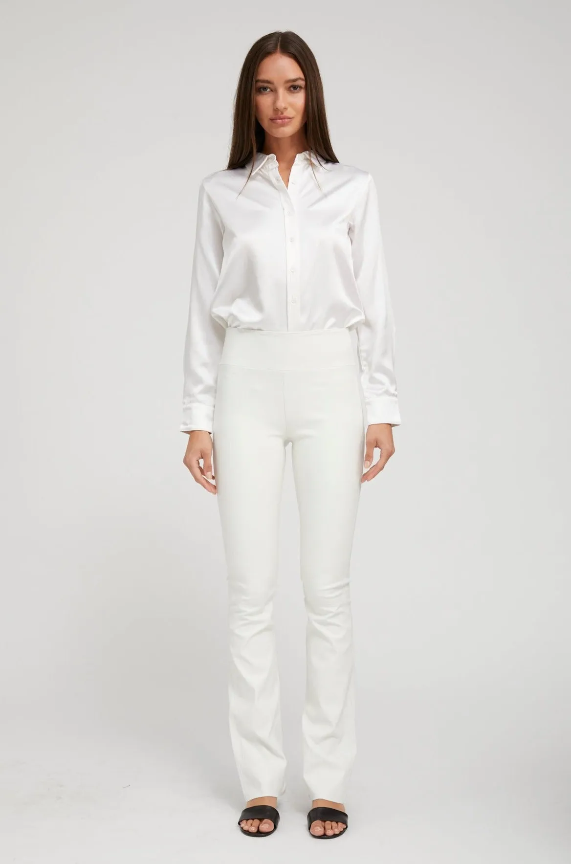 White Leather Micro Flare Pants