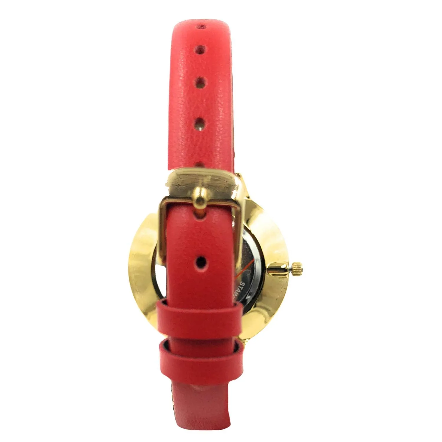 Women 38mm Red Watch Minimalist Skinny 11mm Strap